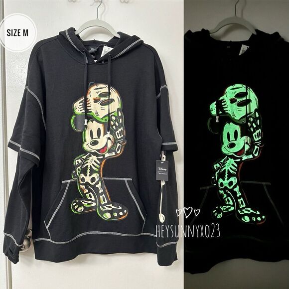 Disney Mickey Mouse Skeleton Halloween GITD Hoodie Jacket - Size Medium - Picture 1 of 9